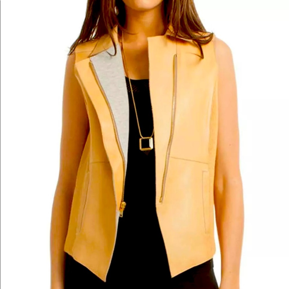Trina Turk Women's Vest Genuine Lamb Leather Jersey Lining ,Casual Msrp 498